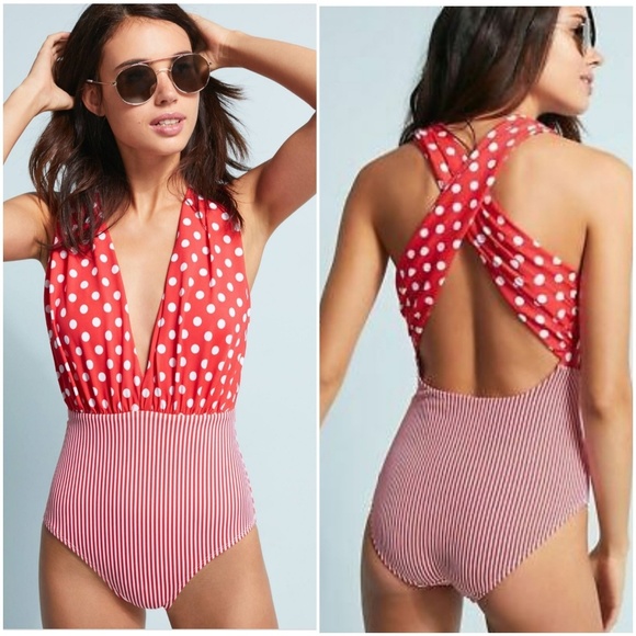 Anthropologie Other - Anthropologie Allihop Polka Dot Plunge Swimsuit